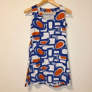 Abstract Blue and Orange Sleeveless Dress